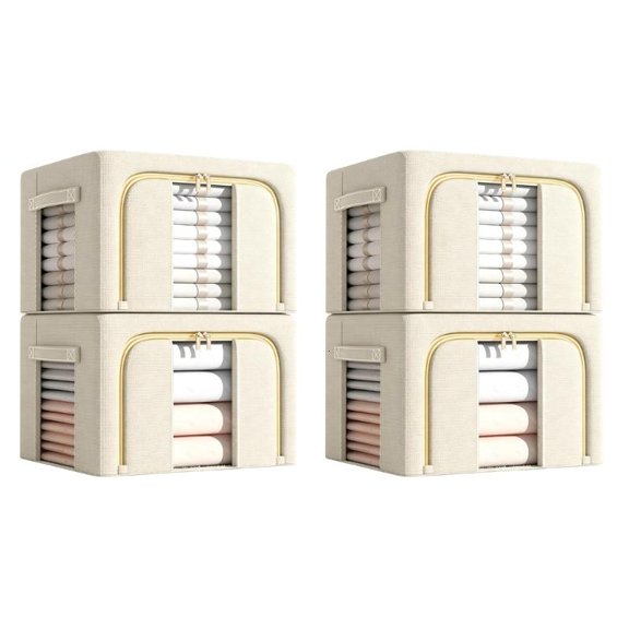 ANXPTIME 4 Big Capacity Fold Away Fabric Storage Boxes Featuring Closing System
