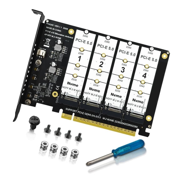ANXPTIME 4 M.2 NVMe SSDs Slots PCIe x16 Expansion Card Fast Speed Data Transfer Supporting PCIe 5.0 Compatibility and LED Lights