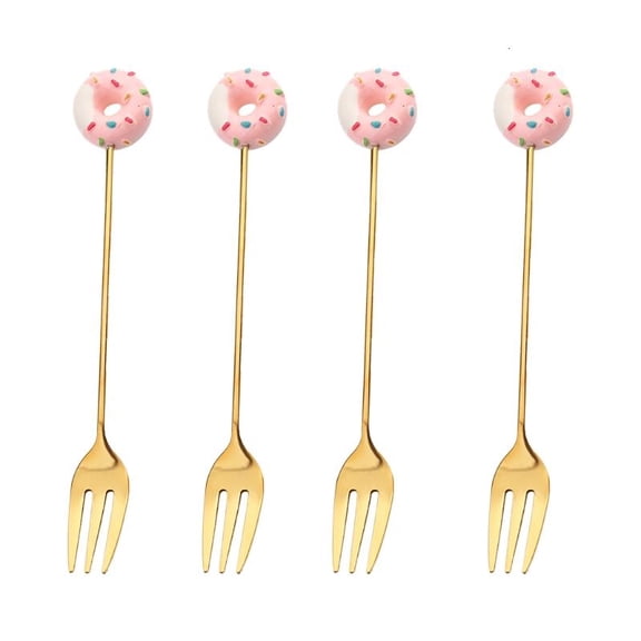 ANXPTIME 4pcs Stainless Steel Donuts Candy Spoon Fork Kitchen Tableware Dessert Spoons