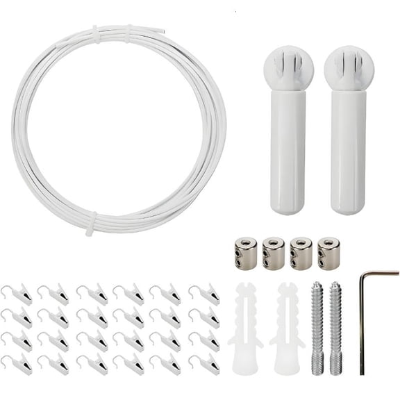 ANXPTIME 5 Meters Wall Mount Curtain Wire Rod Set for Art Display Metal Photo Hanging