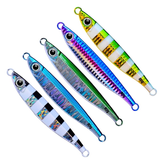 ANXPTIME 5Pcs Fast Sinking Jigging Baits Jig Lure with 3D Eye Metal Jigging Spoon Lures Freshwater Saltwater Fishing Glow Lures