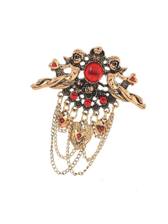 Angel Design Brooch Enhanced With Red Beaded Fringe For Stylish Look