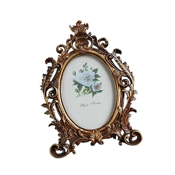 ANXPTIME Antique Oval Shape Resin Photo Frame With Golden Flowers Trim For Gift Giving