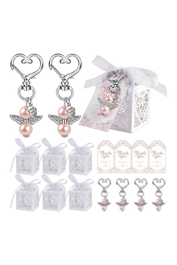 Baptism Favor Boxes Kraft Paper Alloy Keys Rings Pendant Wedding Favor Gifts