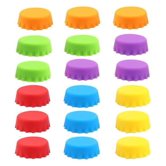 ANXPTIME Bulk 18PCS Food Safe Silicone Beer Cap Protectors 6 Dynamic Colors