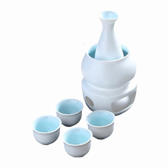 ANXPTIME Ceramic Sake Set With Candle Stove Bottle 4 Cups Warming Bowl Set Serving Gift