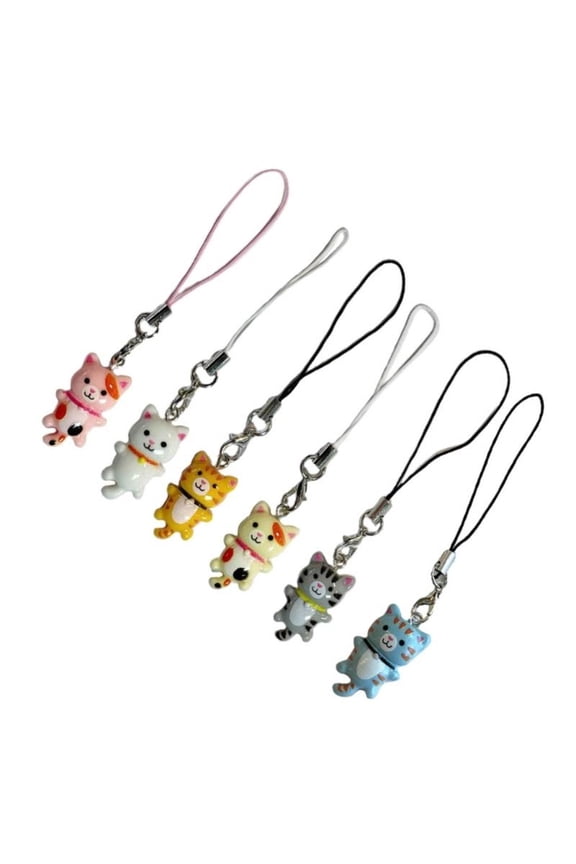Cute Cat Keyring Miniature Resin Feline Keychain Simple Cell Phone Accessory