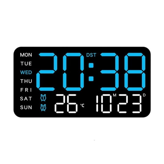 ANXPTIME Digital Wall Clock LED Display Date Temperature 2 Alarm Adjustable Brightness