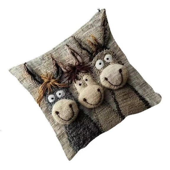 ANXPTIME Donkey Embroidered Cushion Cover Plush Comfort Accent