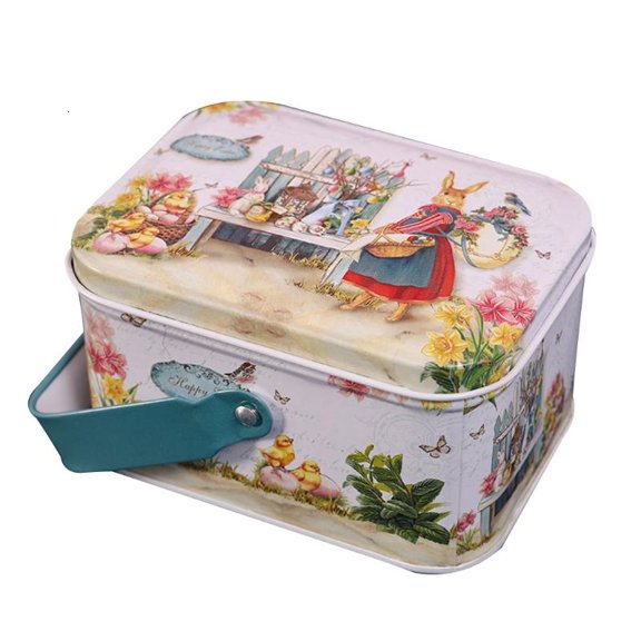 ANXPTIME Easter Egg Biscuit Storage Box Rabbit Pattern Portable Tinplate Candy Gift for C