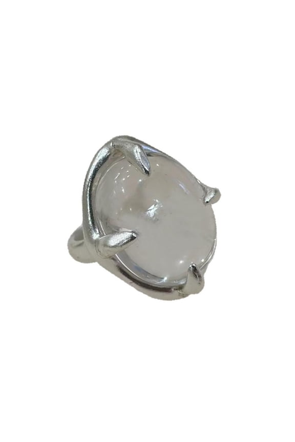 Elegant White Quartz Stone Ring Unique Open Band Design Adjustable Size
