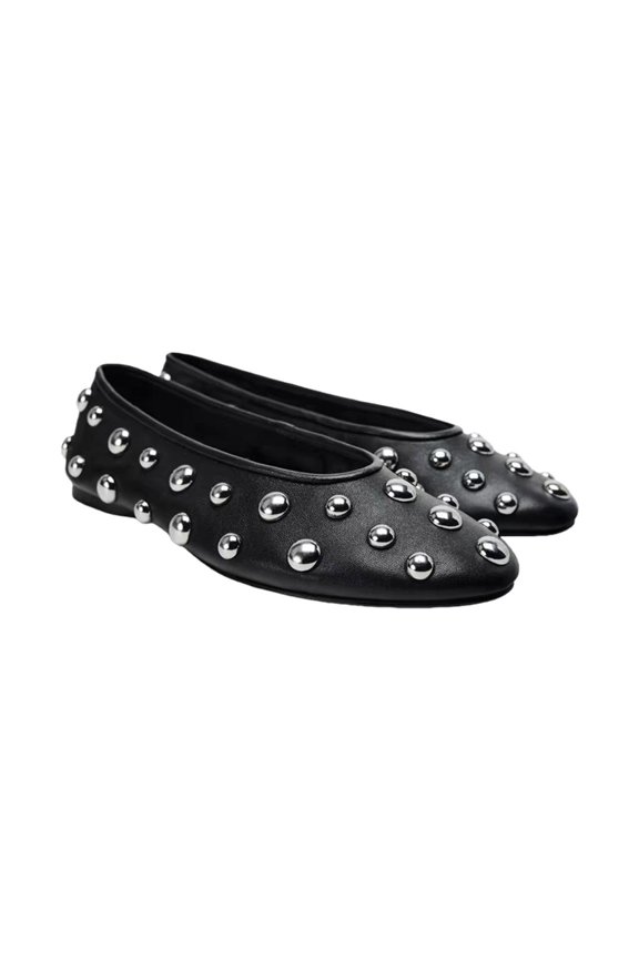 Fashionable Women's Flat Shoes with Studded Detail Soft PU Leather Slip On Ballet Flats Perfect for Leisure Activity