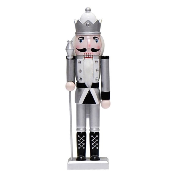 ANXPTIME Holiday Decors Wood Silver Nutcrackers King Figure Toy 36cm Christmas Puppet