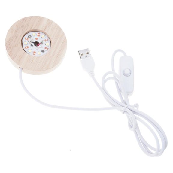ANXPTIME LED Luminous Base Night Light Round Shape Wooden Strike Piece Resin Art Crafts