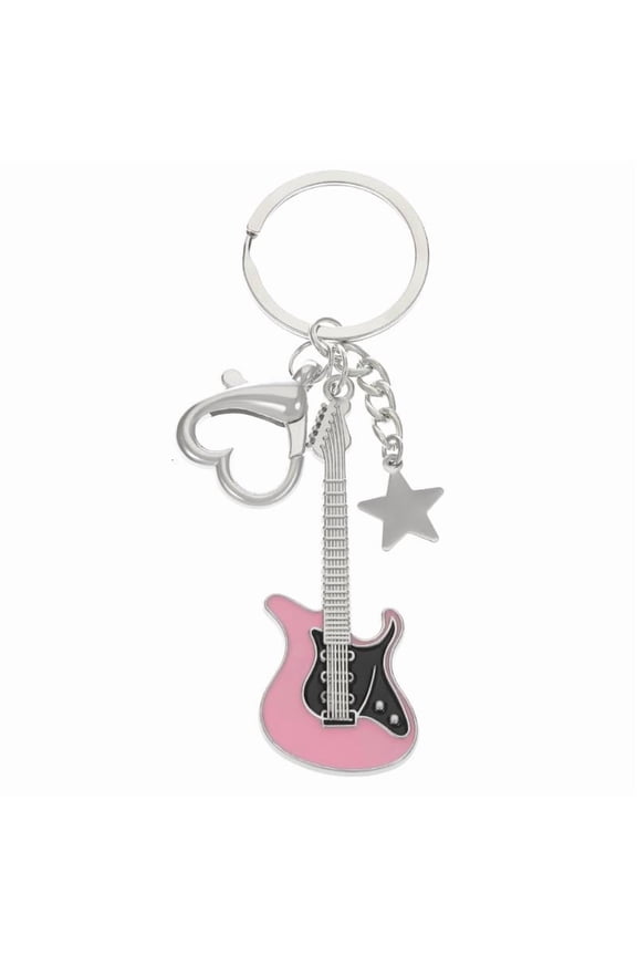 Metal Guitar Keychain Y2K Heart Star Keyring Fashion Pendant Key Chain Rings