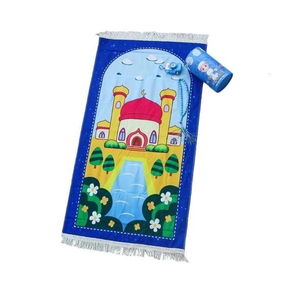 ANXPTIME Muslims Prayer Rug Portable Mat Cartoon Print with Tassels Travel Praying Mat