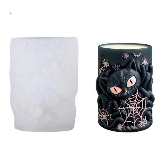 ANXPTIME Nontoxic Silicones Candle Mold Creative Spiderweb Cats Pattern for DIY
