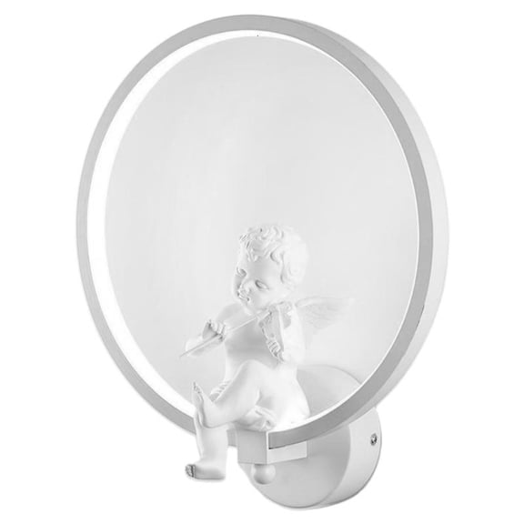 ANXPTIME Nordic Modern Wall Mounted Lamp Lovely Minimalist Angel Playing Violin Bedside Sconce Round Night Light Iron Bracket for Bedroom Apartment Decoration