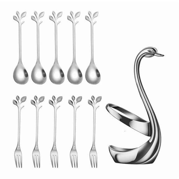 ANXPTIME Pack Of 1 Set Stainless Steel Cygnet Shape Dessert Spoon And Fruit Fork Set
