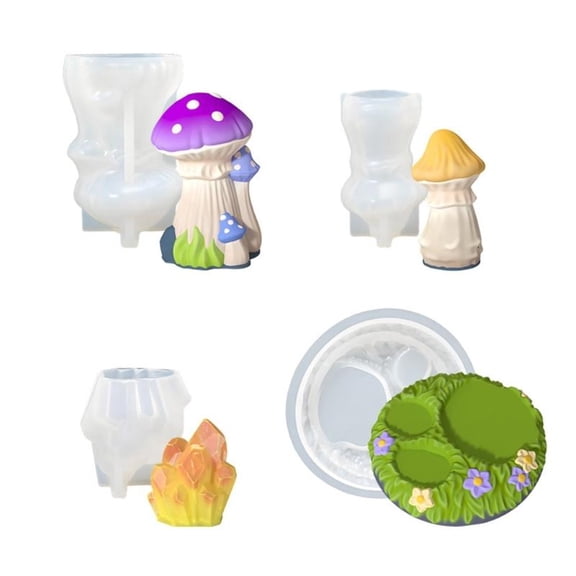 ANXPTIME Pack of 4 Figurine Mold Mushroom Shape Crafting Moulds Silicone Texture