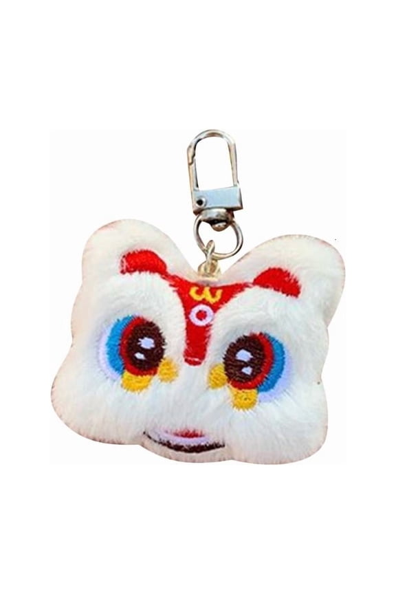 Plush Lion Dance Keychain Chinese Style Cartoon Key Chain Bag Car Keyring