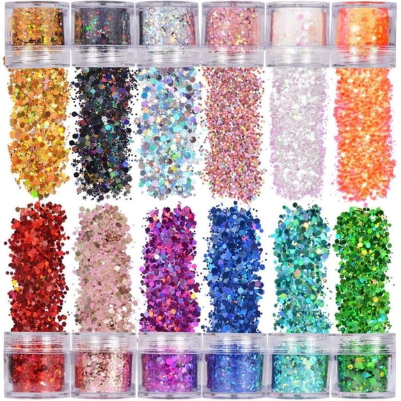 ANXPTIME Resin Glitter Flakes Sequins for Art Crafts Slime Jewelry Making Star Round