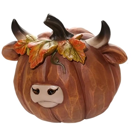 ANXPTIME Resin High Land Cow Pumpkin Ornament With Fall Theme Perfect For Gift Giving