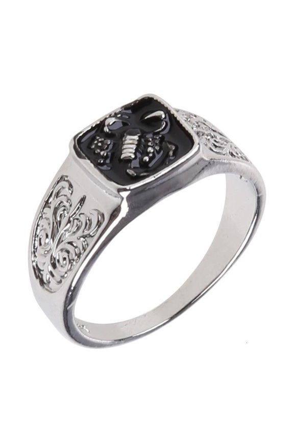 Scor-pion Engraved Rings for Men Statement Band Wide Chunky Square Ring