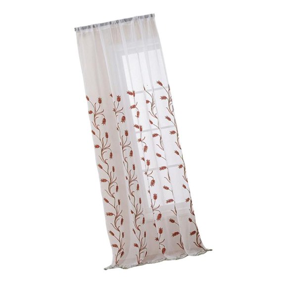 ANXPTIME Semi Sheer Curtain Wheat Pattern Embroidery Design for Kitchen Bedroom Decors