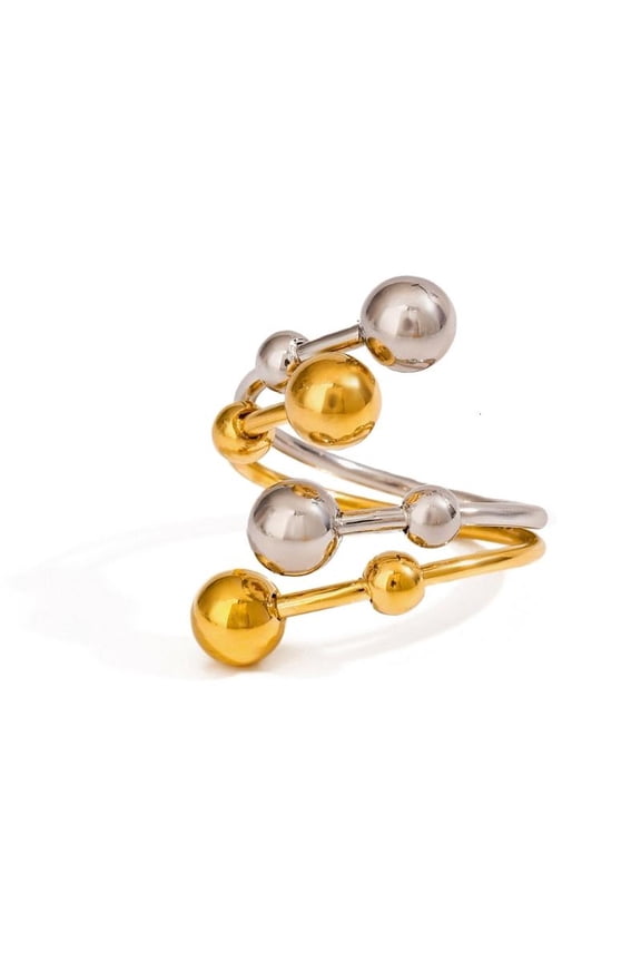 Spherical Balls Fashion Ring Stainless Steel Gold Silver Double Opening Adjustable