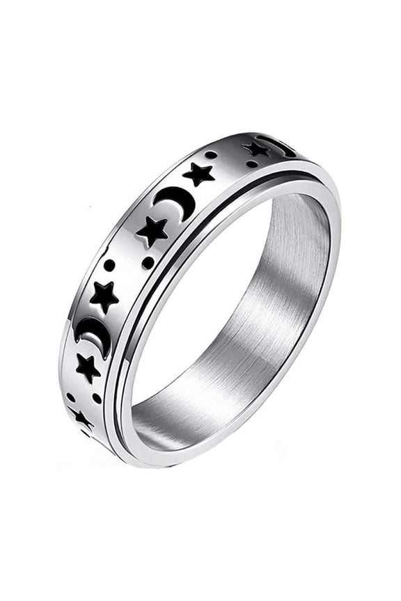Star Moon Spinning Rings Women Men Fidget Meditation Anti-Anxiety Calming Rings