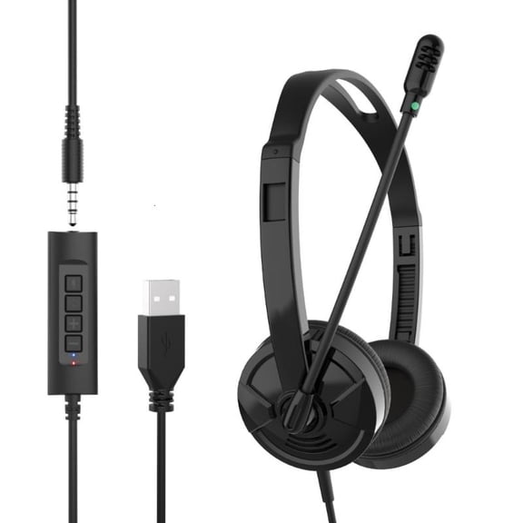 ANXPTIME Stereos USB Headsets with Mics with Adjustable Headband for Online Meetings