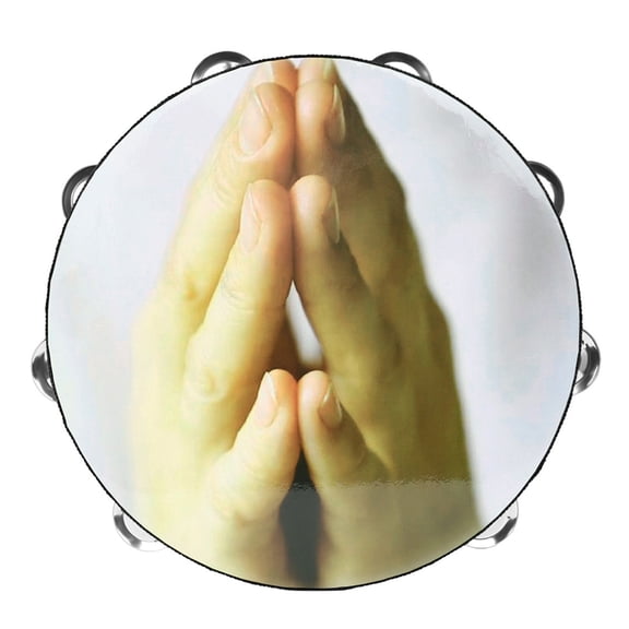 ANXPTIME Wooden Round Tambourine Drum Bells Double Row Metal Bells Tambourine Handheld Percussion Instrument for Church Party