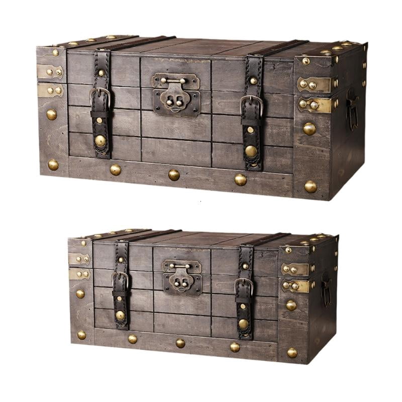 ANXPTIME Wooden Trinket Box with Lock Storage Chest for Jewelry Photos Props Display