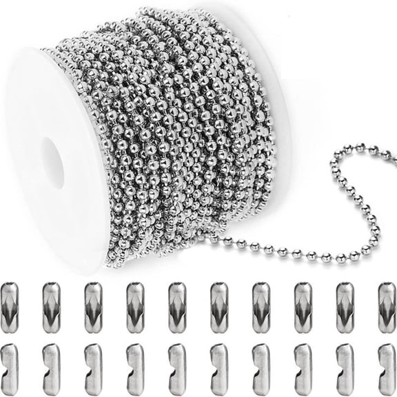 ANXPTME 33ft Pull Chain Stainless Steel Bead Chain Military Dog TagsBall Chains Necklace