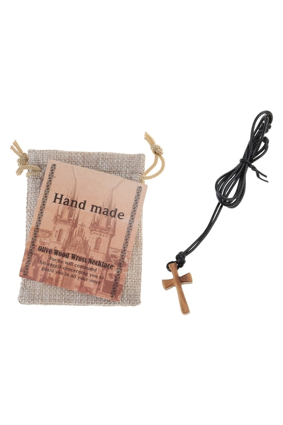 Wooden Cross Necklace Hand Hold Crucifix Neckchain Religious Choker Ornament