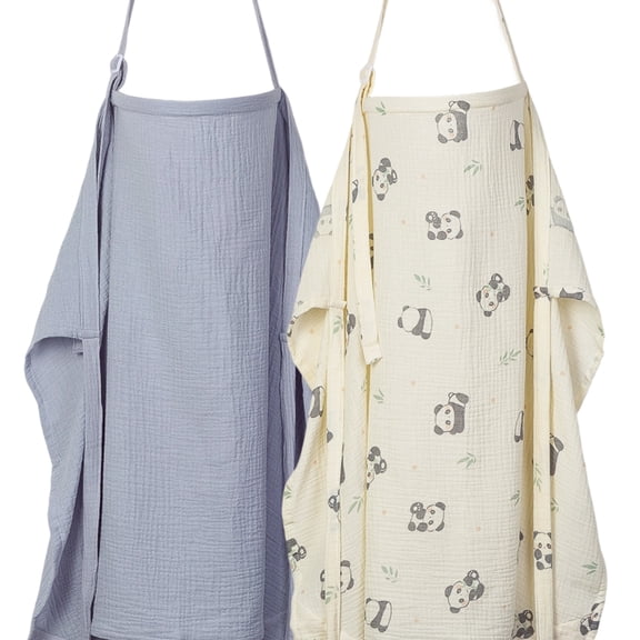ANYEDDE 2-Pack Muslin Nursing Covers for Breastfeeding - Breathable Breastfeeding Covers with Arch Neckline,Privacy Nursing Cover for Women and Baby,Gray & Panda