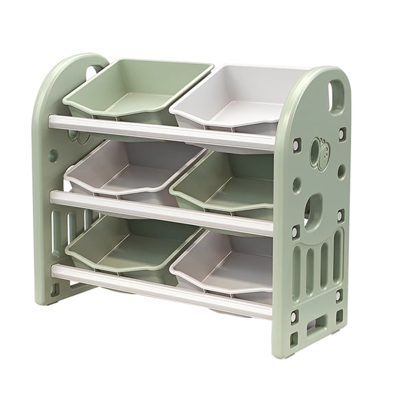 ANYEDDE Kids Toy Storage Organizer is 3 Layer Structure with 6 Removable Bins,Multifunctional Toy Organizers and Storage for Playroom,Kids Room,Nursery Decor,Green