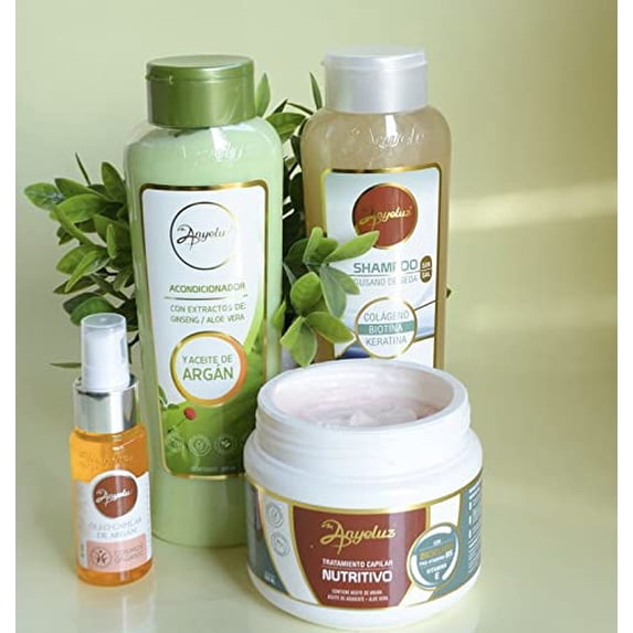 ANYELUZ kit de Nutricion y reparación shampoo de gusano , acondicionador de árgan y Oleo capilar de Argan con terapia capilar