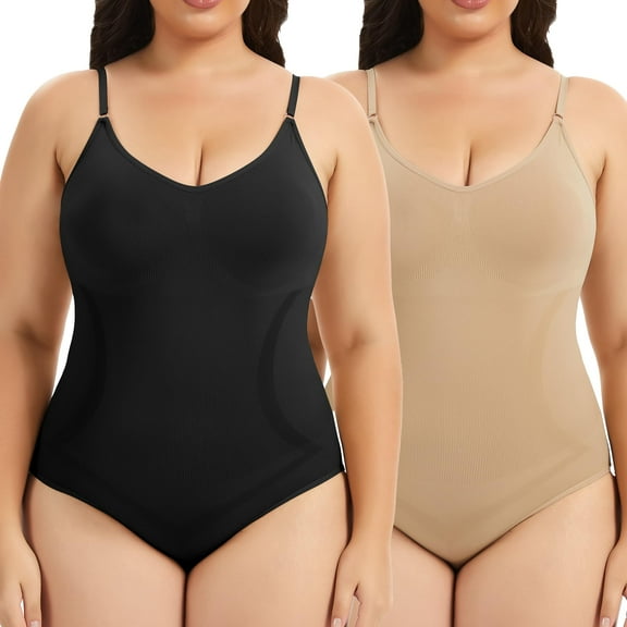 ANYFIT WEAR 2 Pack Plus Size Women's Shapewear Bodysuit Tummy Control Full Body Shaper Sculpting Snatched Waist Body Suit