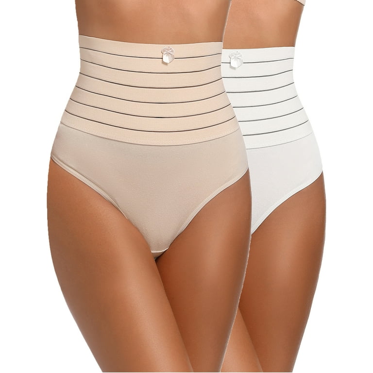 ANYFIT WEAR 2 Pack Shapewear Thong Panties for Women High Waist Tummy  Control Body Shaper Seamless Slimmer Underwear Beige M 