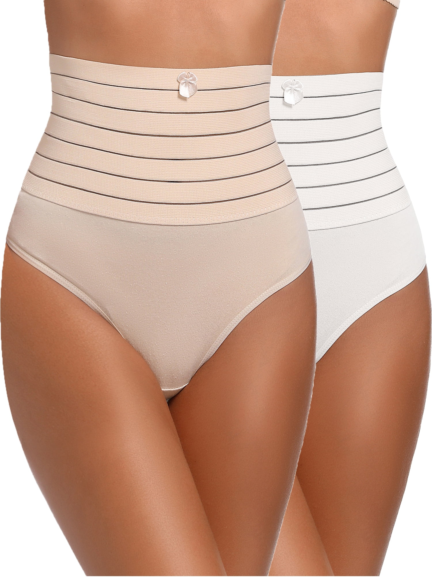 ANYFIT WEAR 2 Pack Shapewear Thong Panties for Women High Waist Tummy  Control Body Shaper Seamless Slimmer Underwear Beige XL 