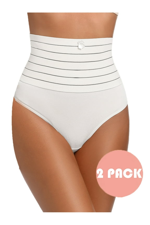2 Pack Shapewear Thong Panties for Women High Waist Tummy Control Body Shaper Seamless Slimmer Underwear White XL
