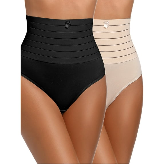 ANYFIT WEAR 2 Pack Shapewear Thong Panties for Women High Waist Tummy Control Body Shaper Seamless Slimmer Underwear White XL