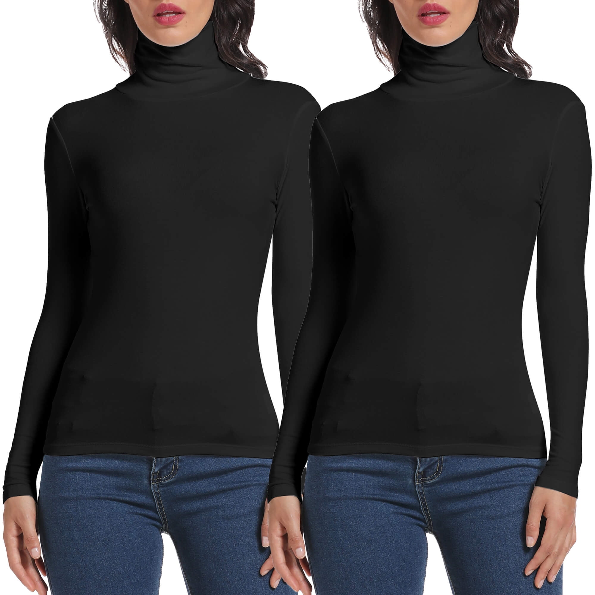 ANYFIT WEAR 2 Packs Long Sleeve Mock Turtleneck Shirt Stretch Slim ...