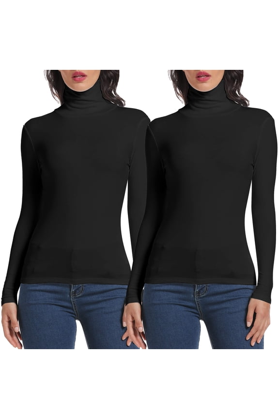 2 Packs Long Sleeve Mock Turtleneck Shirt Stretch Slim Fitted Layer Basic Tee Tops