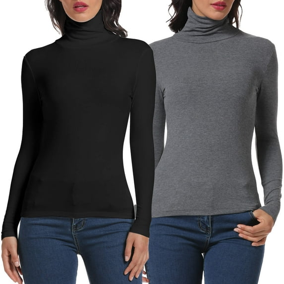 ANYFIT WEAR 2 Packs Long Sleeve Mock Turtleneck Underwear Top Stretch Slim Fitted Layer Basic Tee Tops Black-Gray S