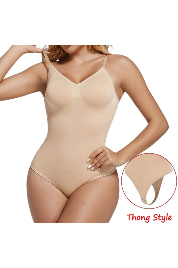 Backless Thong Bodysuit Shapewear for Women Full Body Shaper Tummy Control Butt Lifting Seamless V Neck Slimming Tank Top