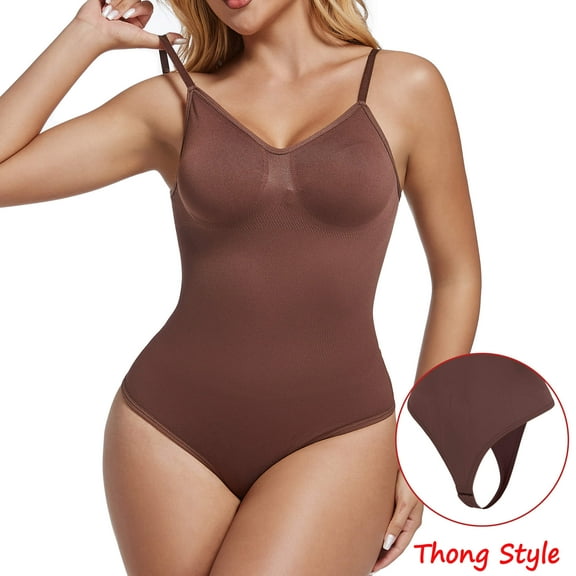 ANYFIT WEAR Backless Thong Bodysuit Shapewear for Women Full Body Shaper Tummy Control Butt Lifting Seamless V Neck Slimming Tank Top