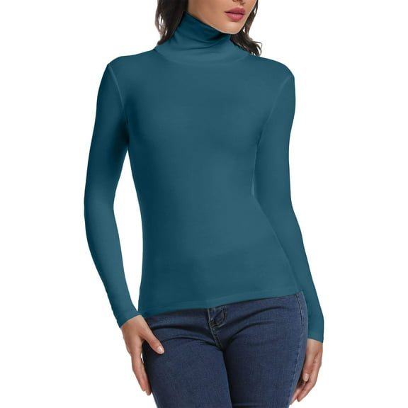 ANYFIT WEAR Long Sleeve Mock Turtleneck Shirt Stretch Slim Fitted Layer Basic Tee Tops